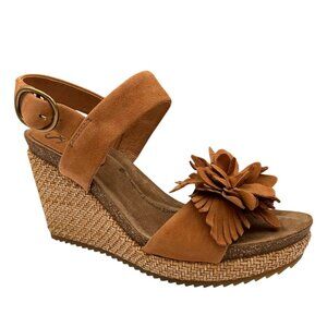 Sofft Cali‎ Women's Wedge Suede Sandals Size 8 Brown Open Toe Flower Blossom